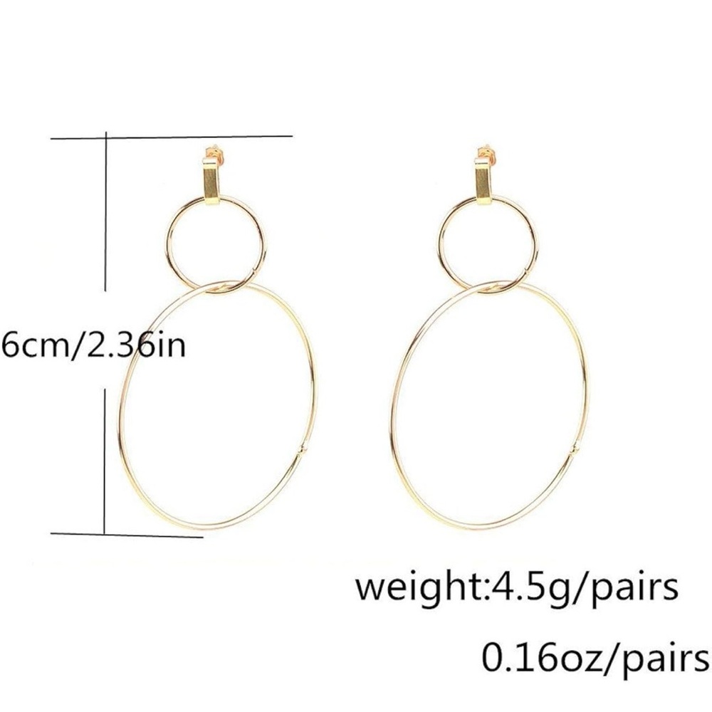 Geometric Gold Double Circle Round Stud Earrings